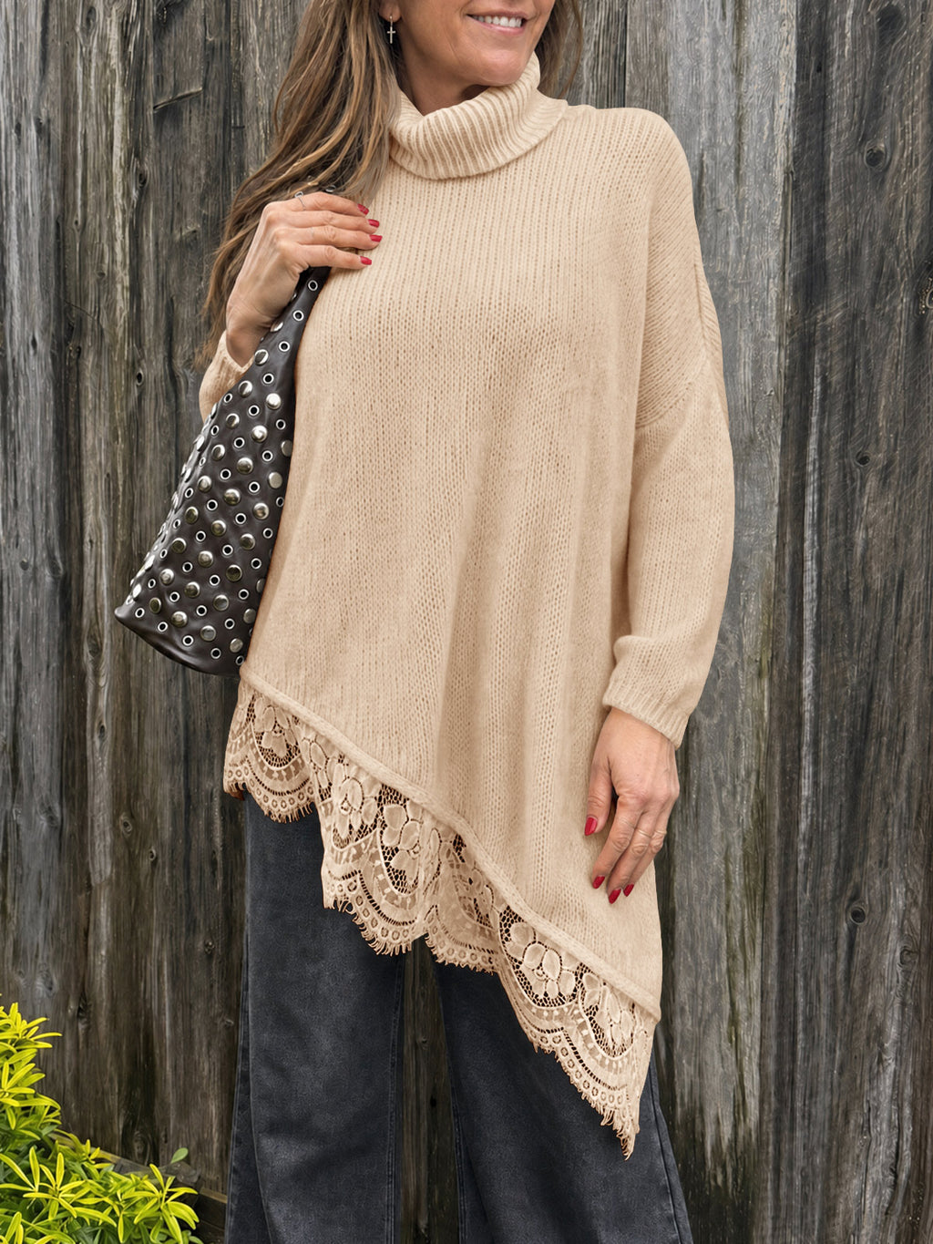 Saodimallsu Womens Oversized Batwing Sleeve Turtleneck Sweater