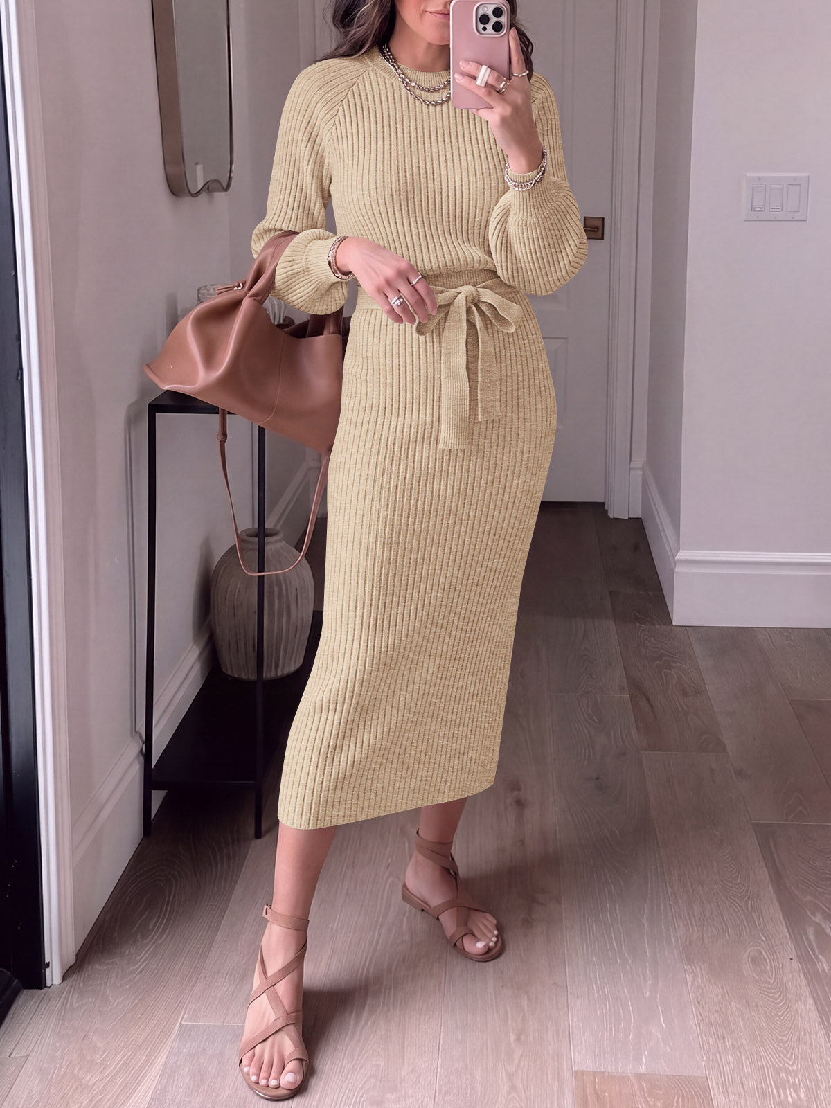 Saodimallsu Womens Ribbed Knit Sweater Dress