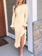 Saodimallsu Womens Bell Sleeve Ruffle Sweater Dress