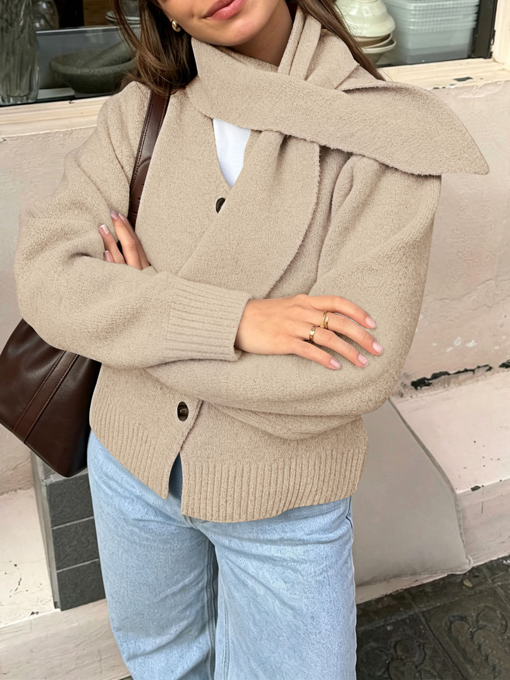 Saodimallsu Women Button Up Knit Cardigan