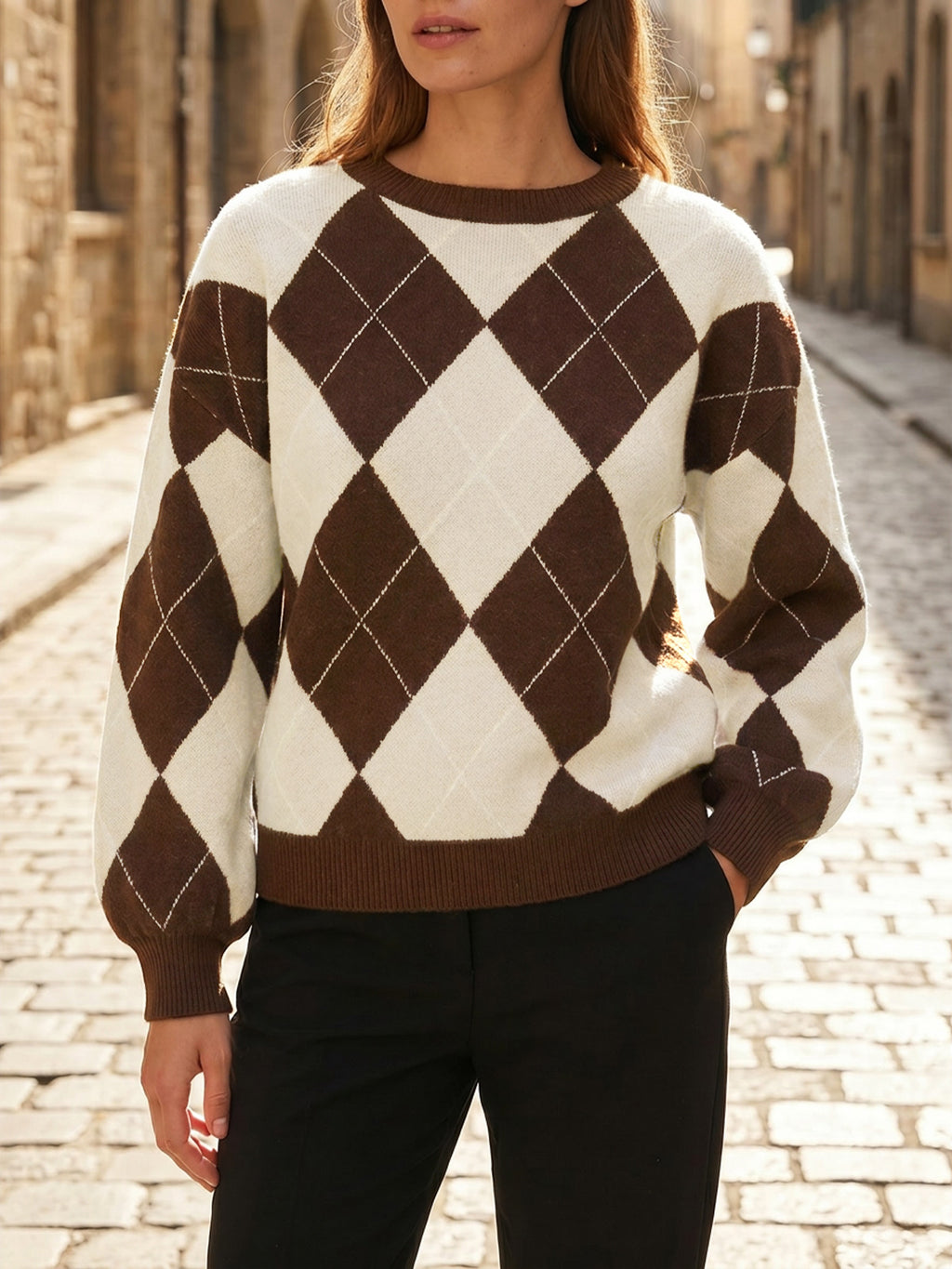 Saodimallsu Women Checkered Argyle Sweater