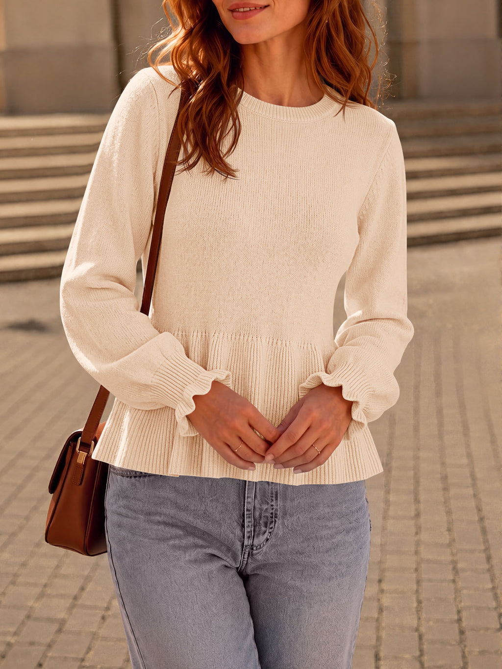 Saodimallsu Womens Peplum Long Sleeve Sweater