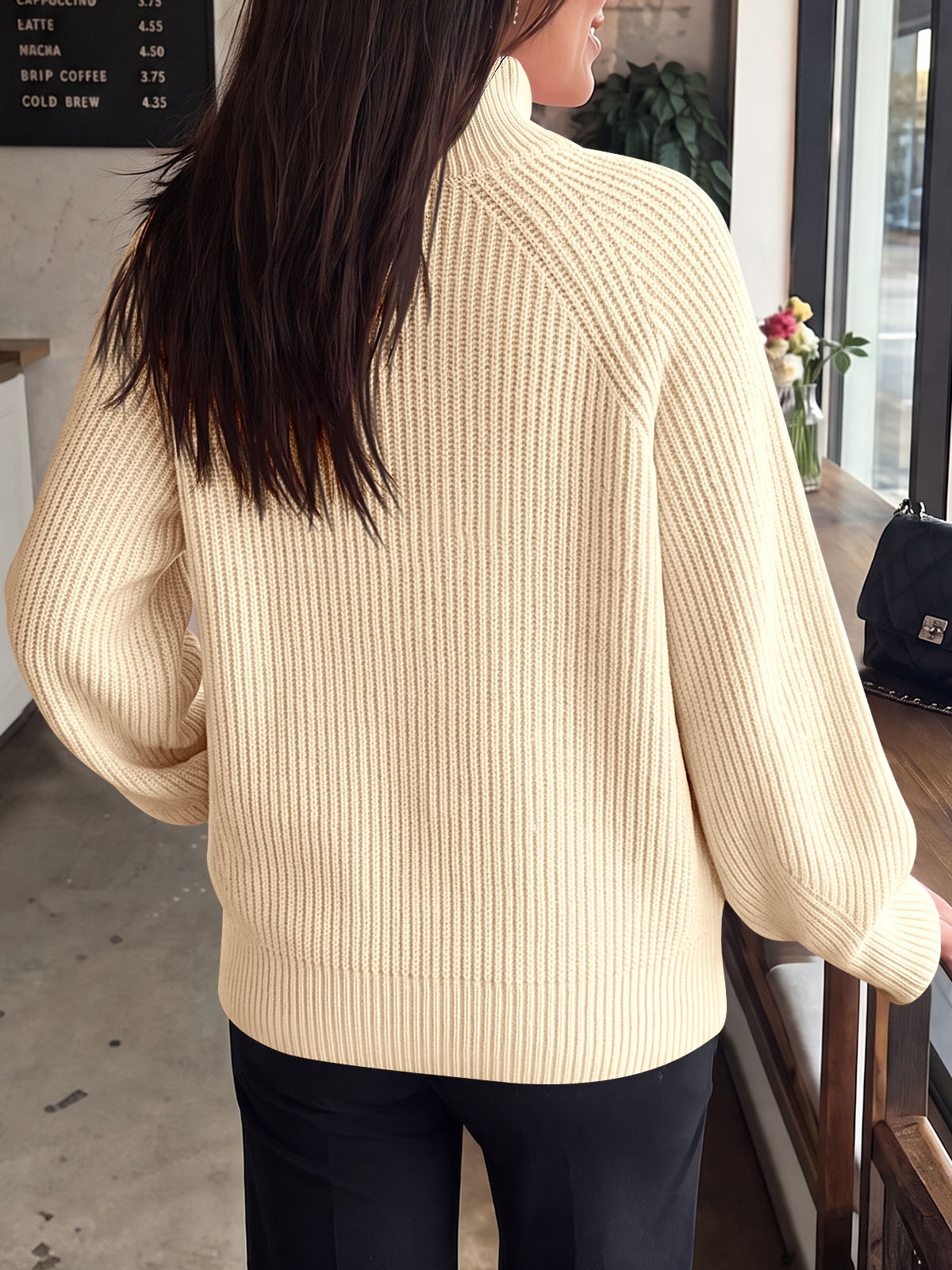 Saodimallsu Womens High Neck Oversized Knit Sweater