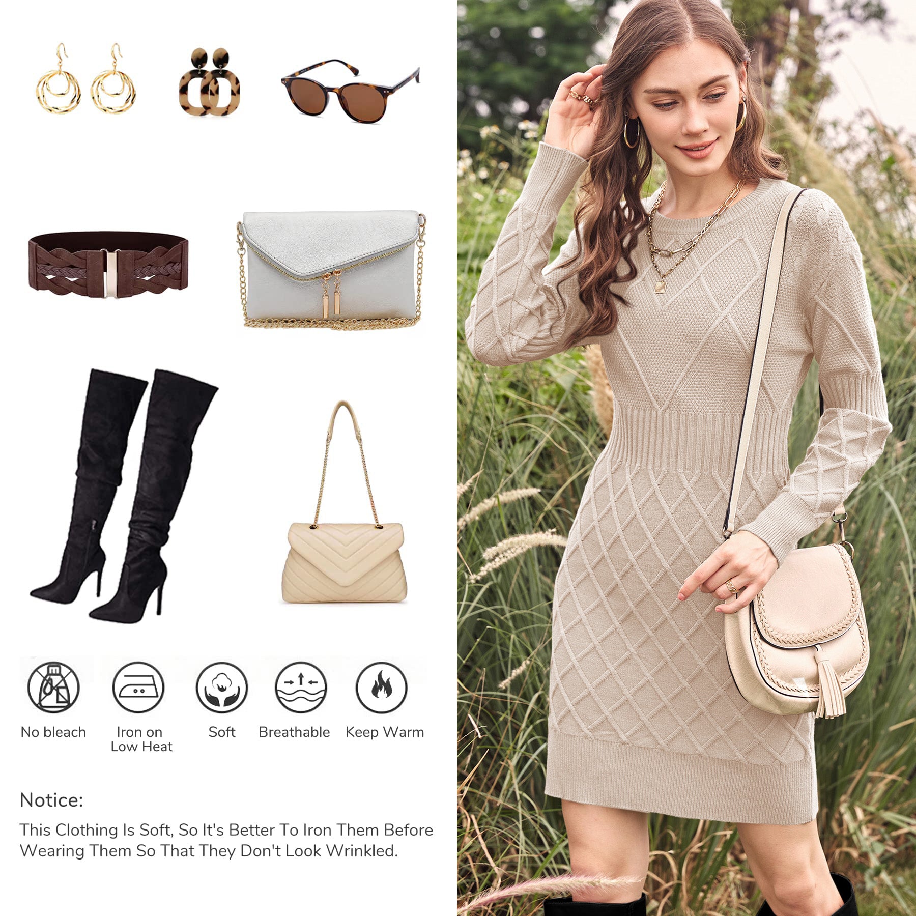 Saodimallsu Womens Bodycon Mini Sweater Dress