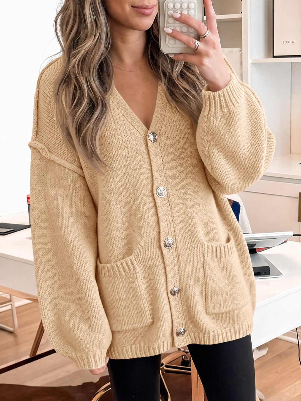 Saodimallsu Womens V Neck Loose Button Cardigan