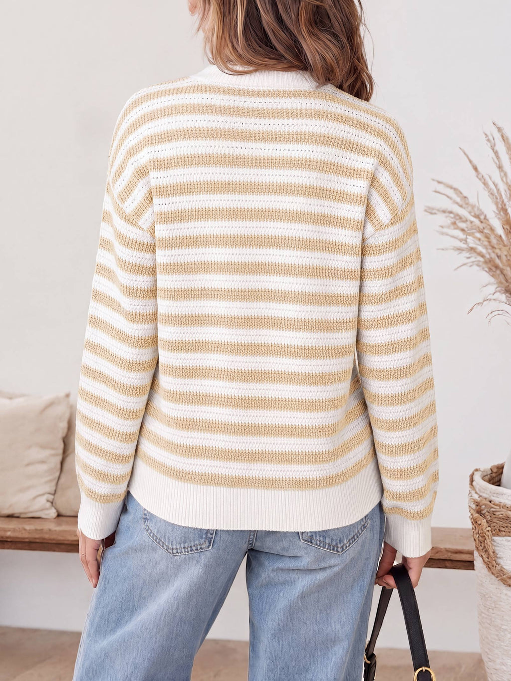 Saodimallsu Womens Striped V Neck Cardigan