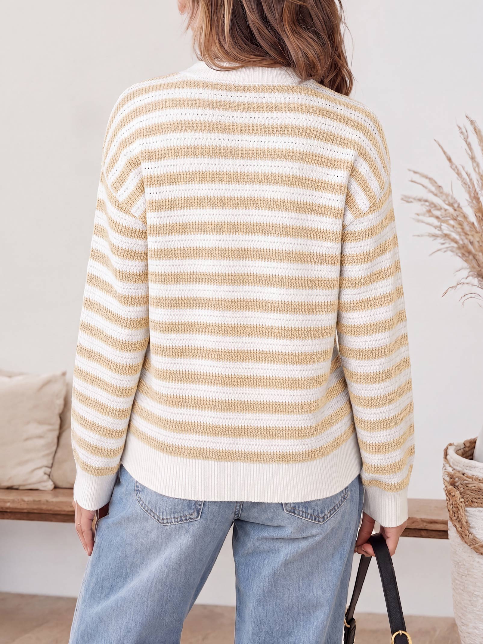 Saodimallsu Womens Striped V Neck Cardigan