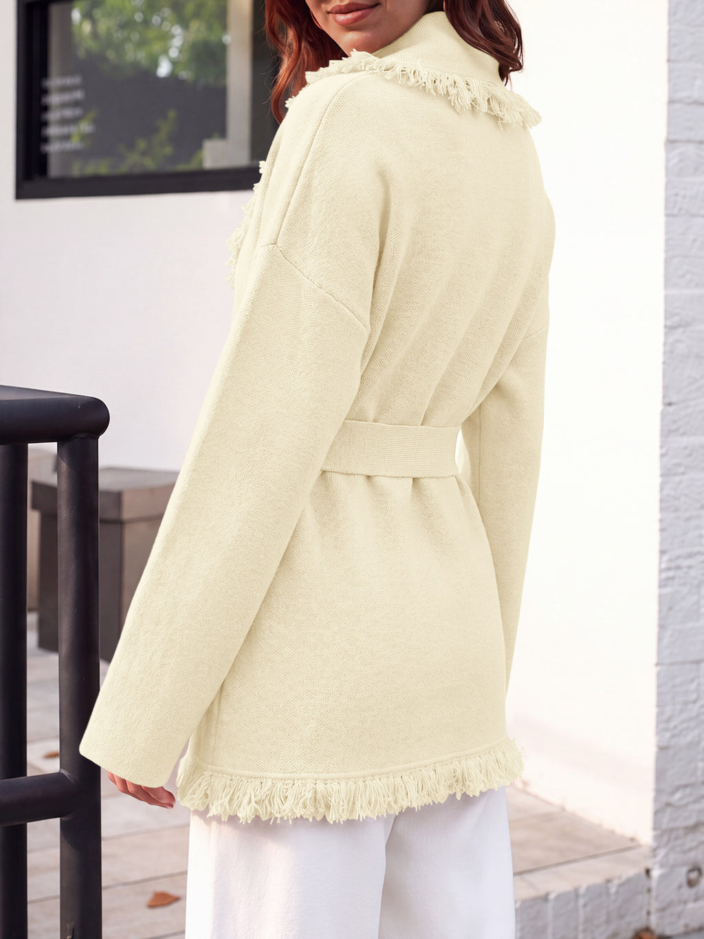 Saodimallsu Womens Tassel Fringe Lapel Cardigan
