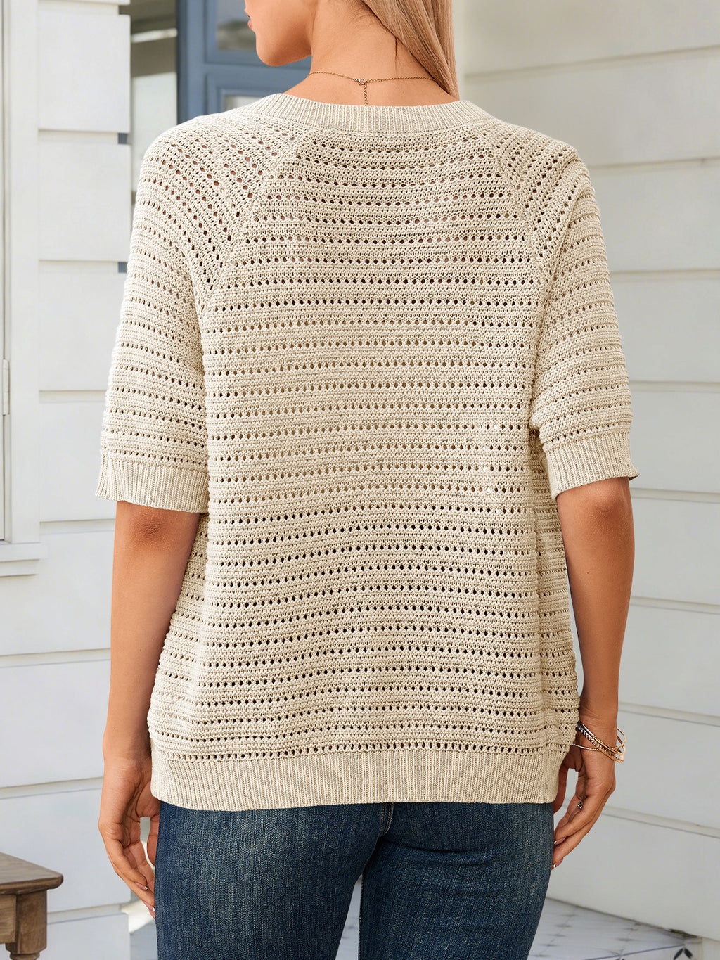 Saodimallsu Womens Crochet Short Sleeve Button Down Cardigan