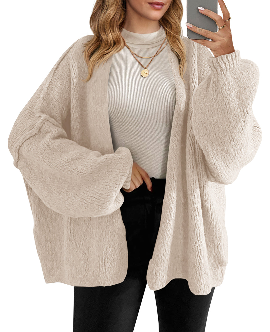 Saodimallsu Womens Lantern Sleeve Chunky Cardigan
