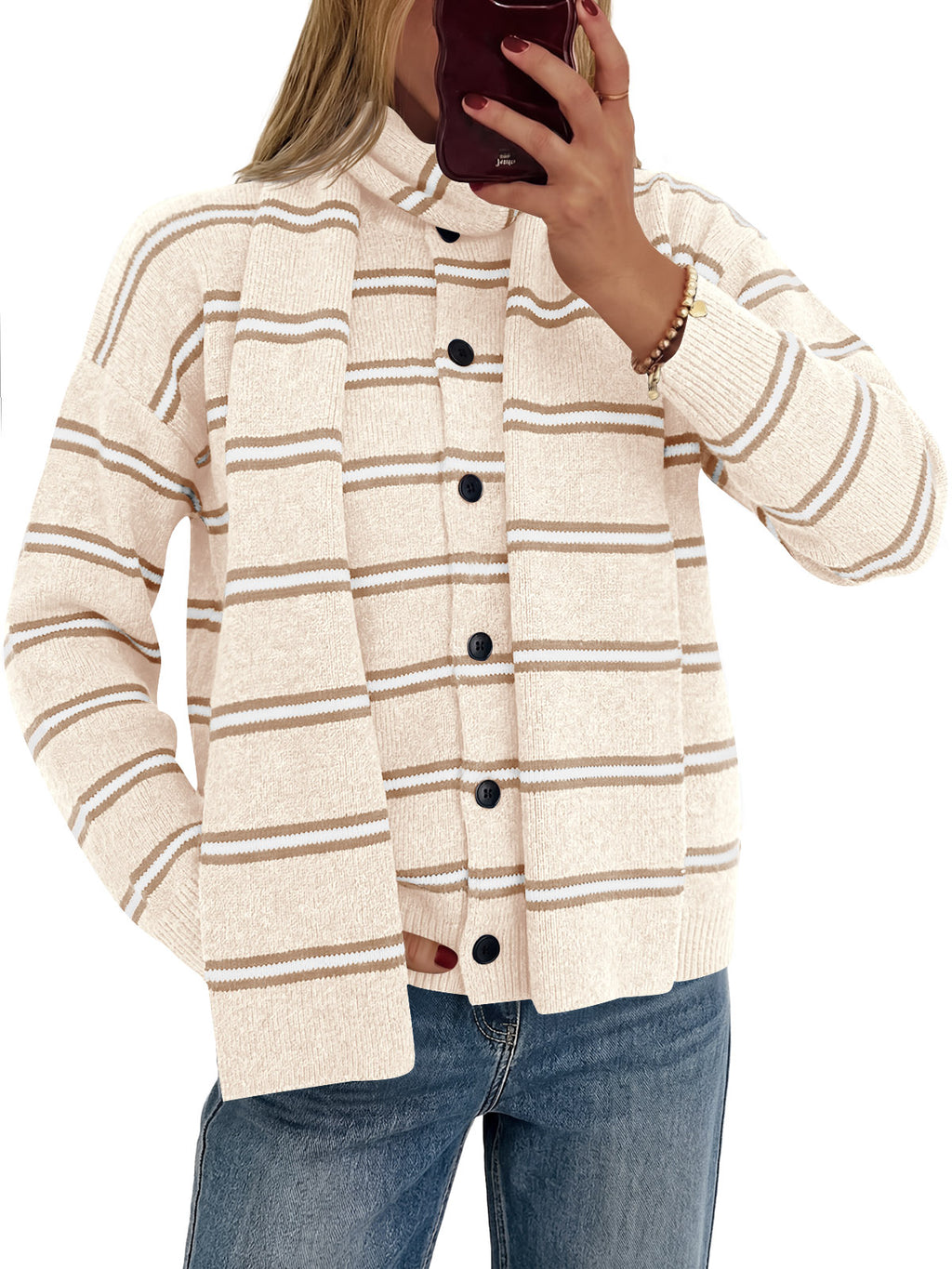 Saodimallsu Striped Knit Button Cardigan