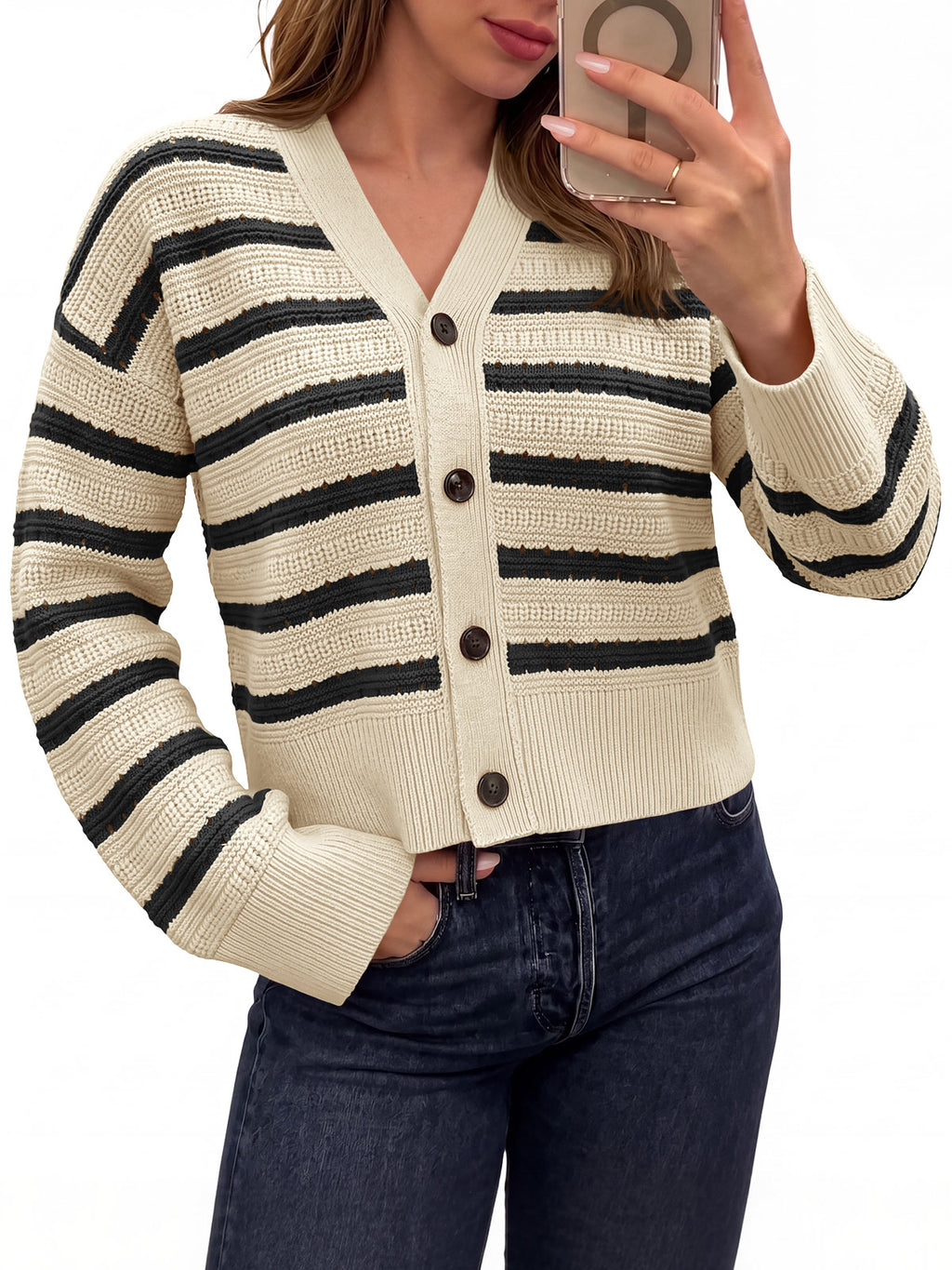 Saodimallsu Womens Striped Crochet Cardigan Tops