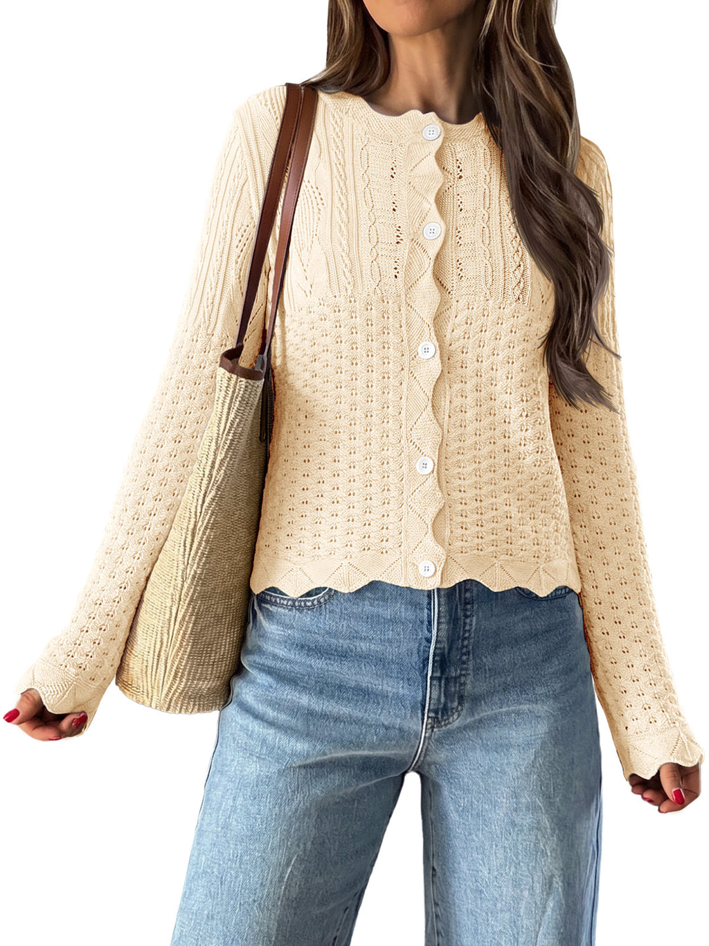 Saodimallsu Womens Crochet Cotton Knit Cardigans