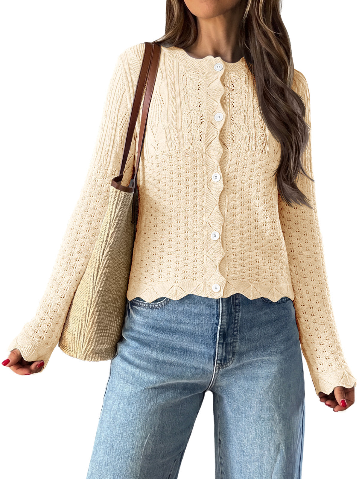 Saodimallsu Womens Crochet Cotton Knit Cardigans