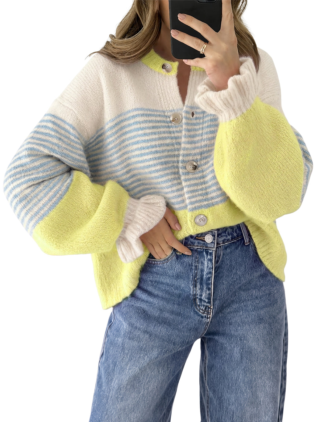 Saodimallsu Womens Striped Ruffle Sleeve Cardigan Coats