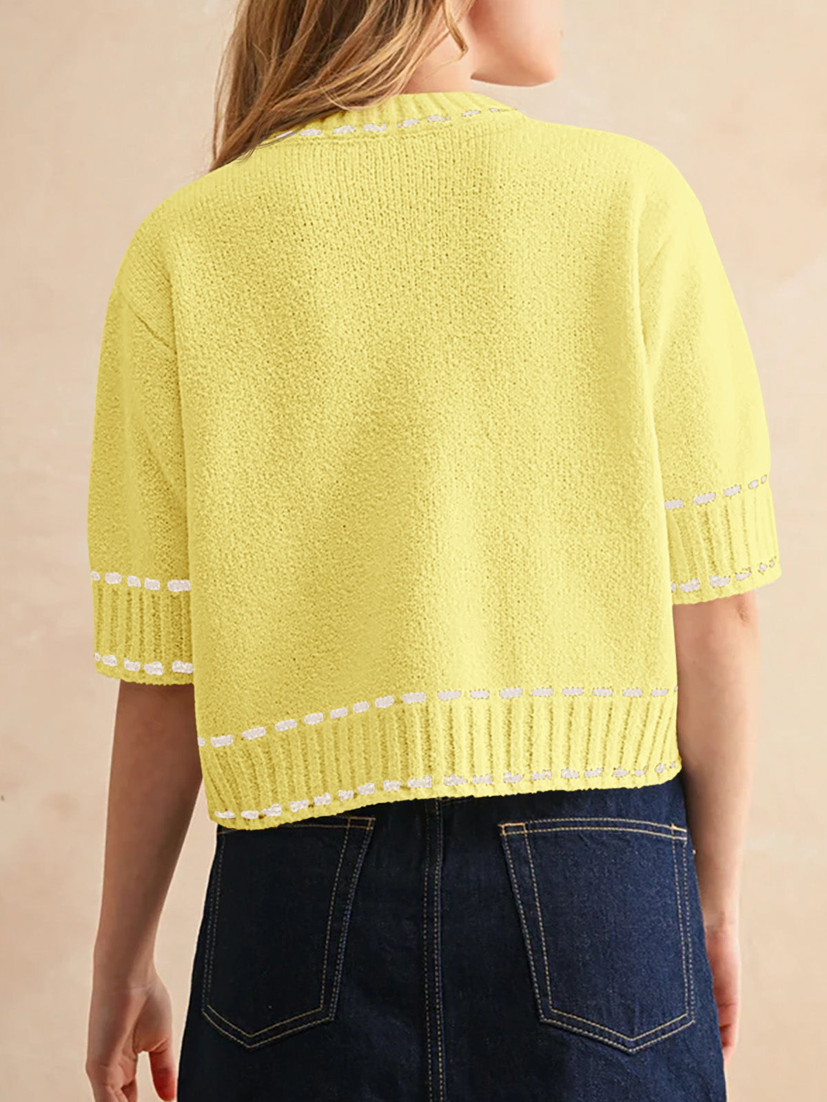 Saodimallsu Womens Cropped Crew Neck Knit Sweater