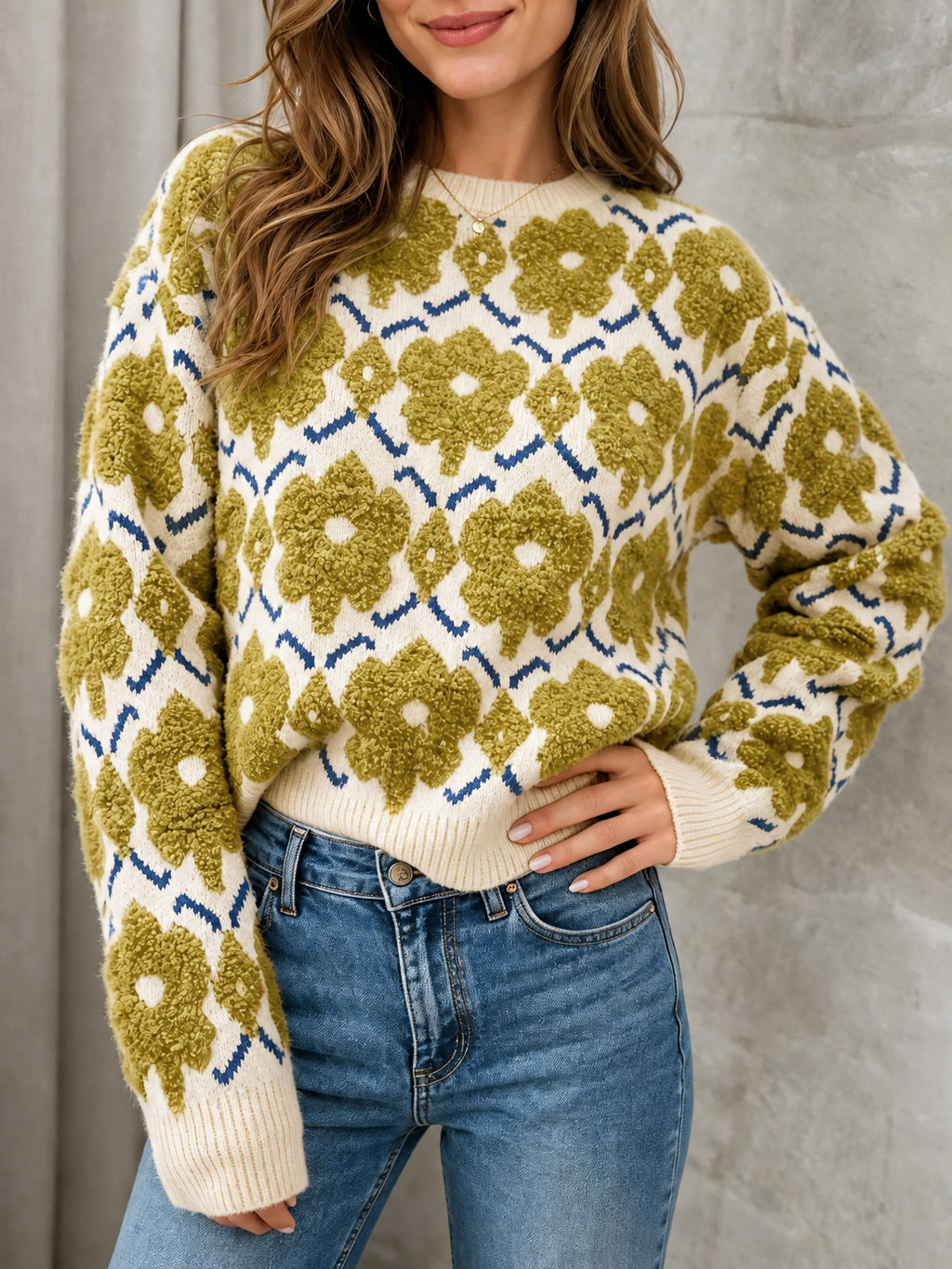 Saodimallsu Women Floral Knit Sweaters