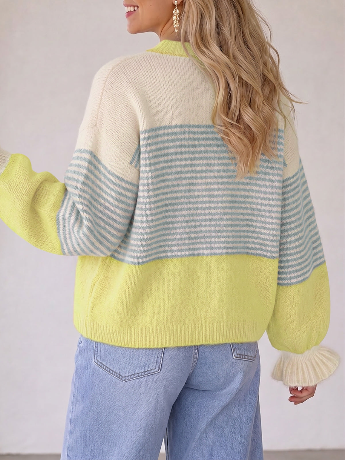 Saodimallsu Womens Striped Ruffle Sleeve Cardigan Coats