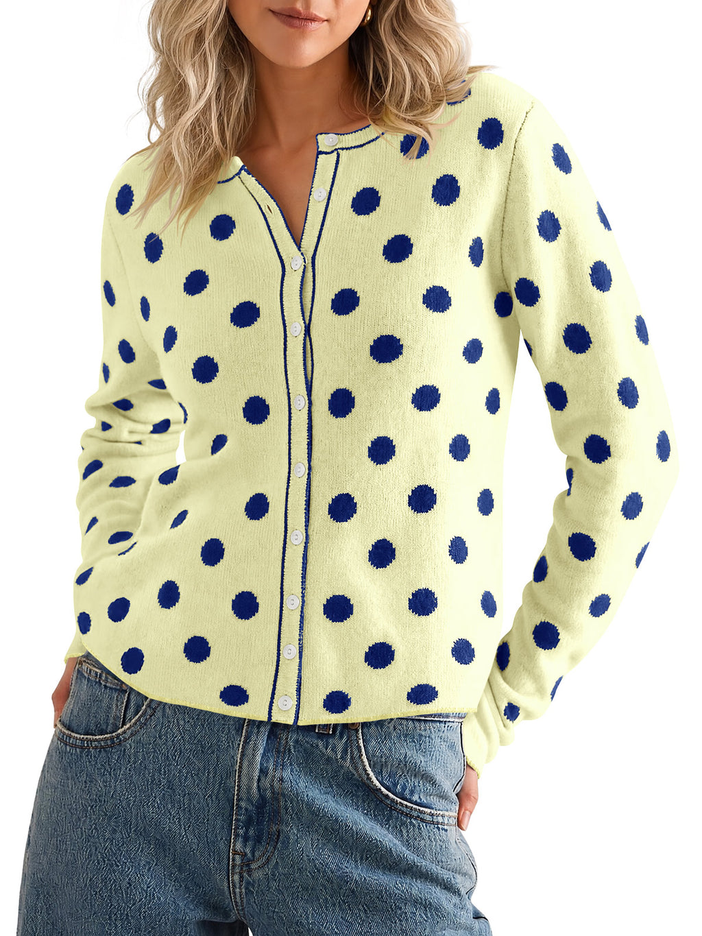 Saodimallsu Womens Polka Dot Button Up Cardigan