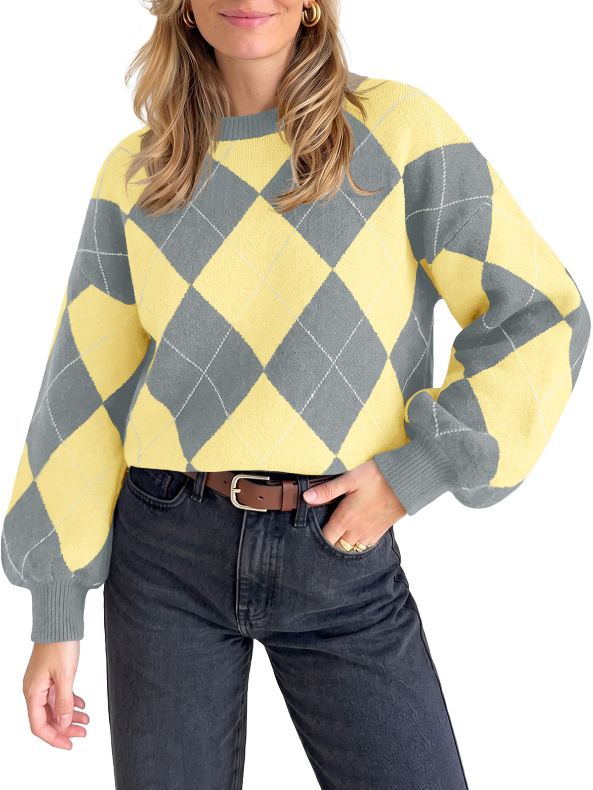 Saodimallsu Women Checkered Argyle Sweater
