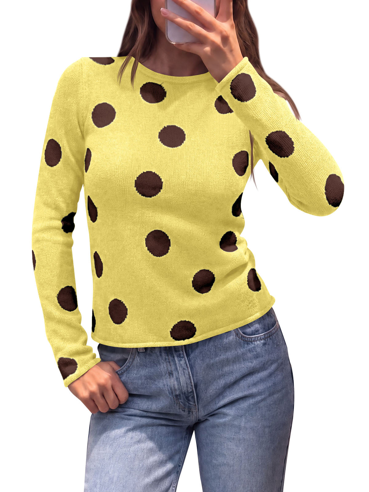 Saodimallsu Womens Polka Dot Long Sleeve Sweater