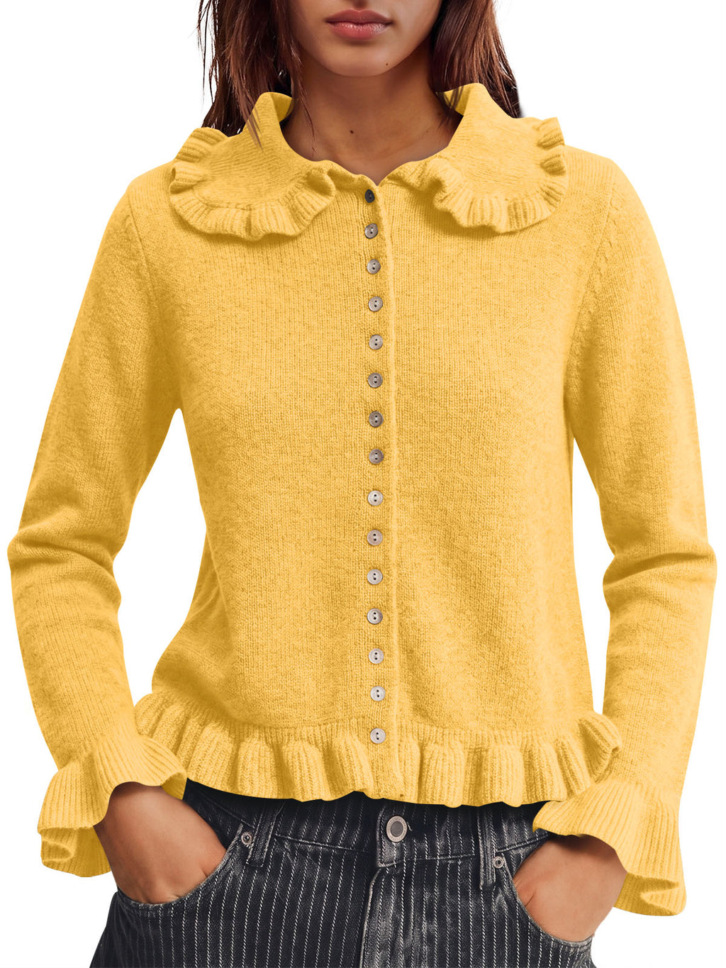 Saodimallsu Womens Ruffle Button Down Cardigan
