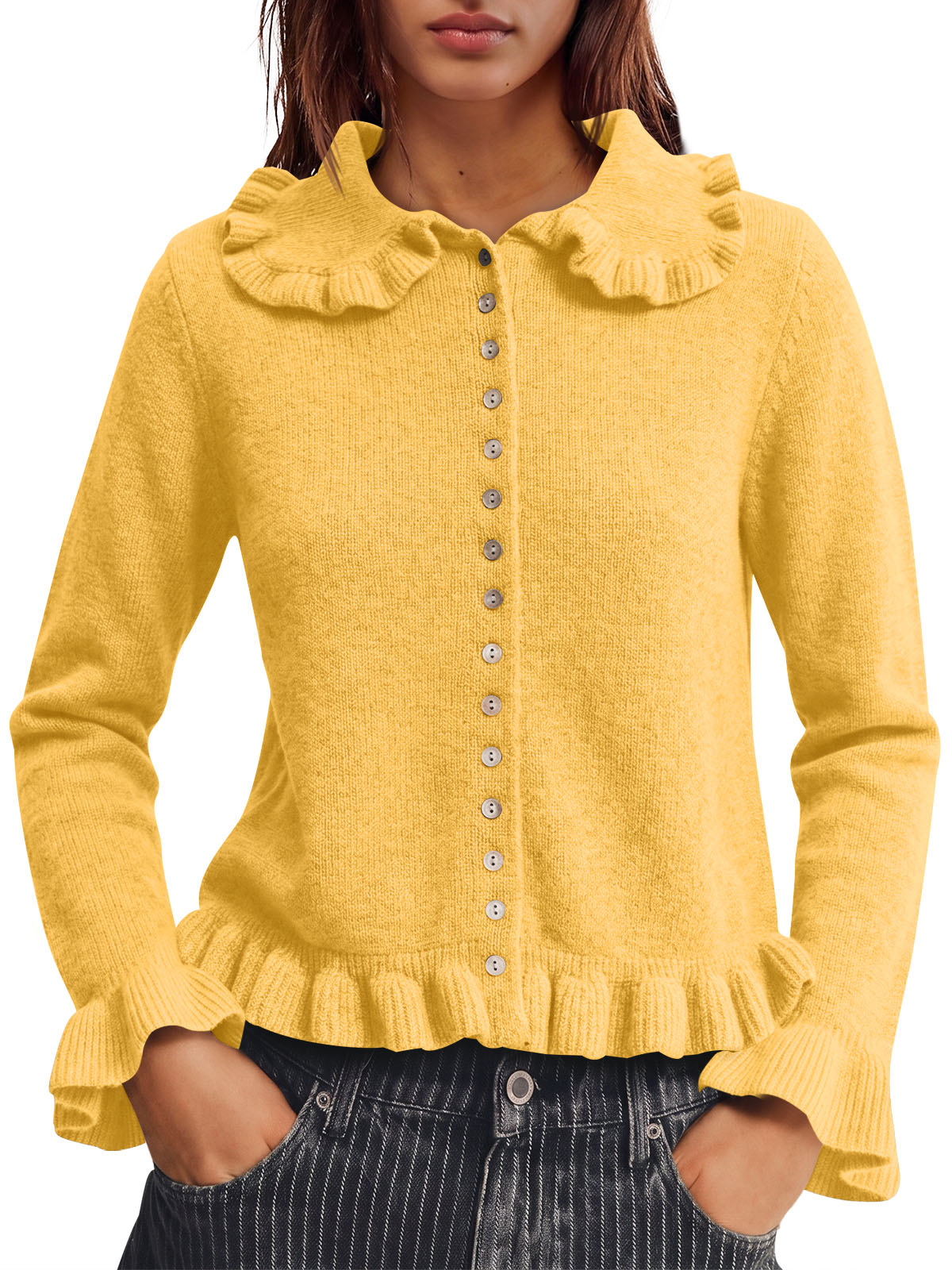 Saodimallsu Womens Ruffle Button Down Cardigan