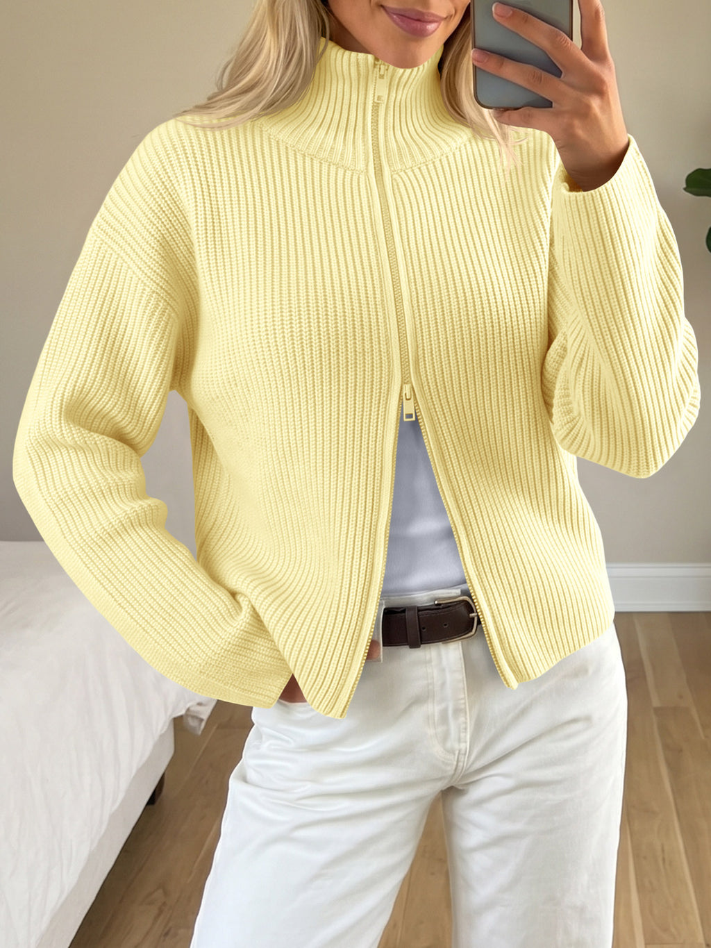 Saodimallsu Women Zip Up Chunky Knit Sweater