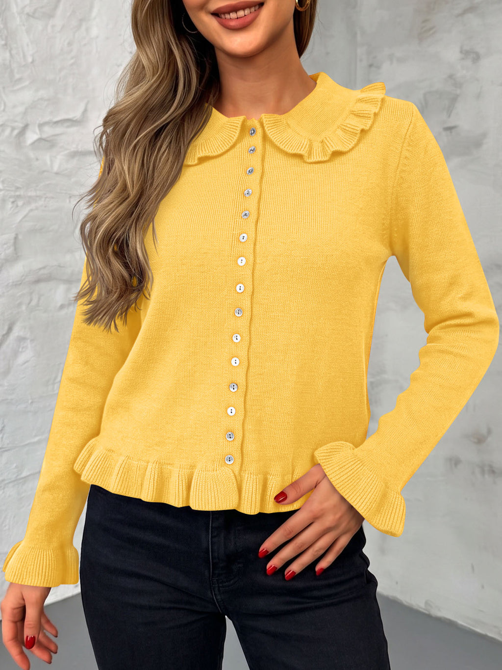 Saodimallsu Womens Ruffle Button Down Cardigan