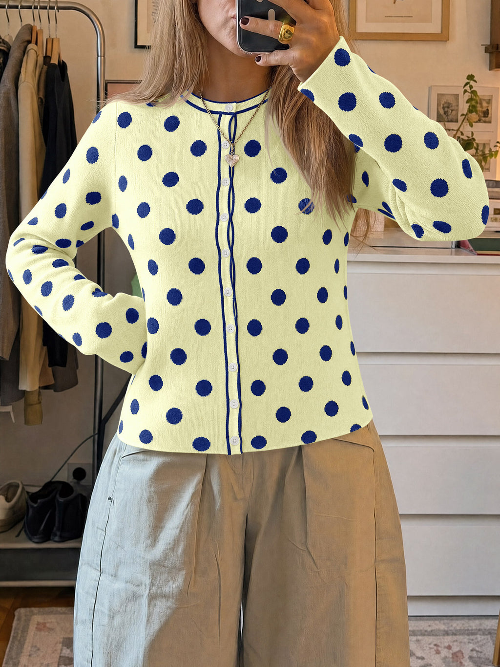 Saodimallsu Womens Polka Dot Button Up Cardigan