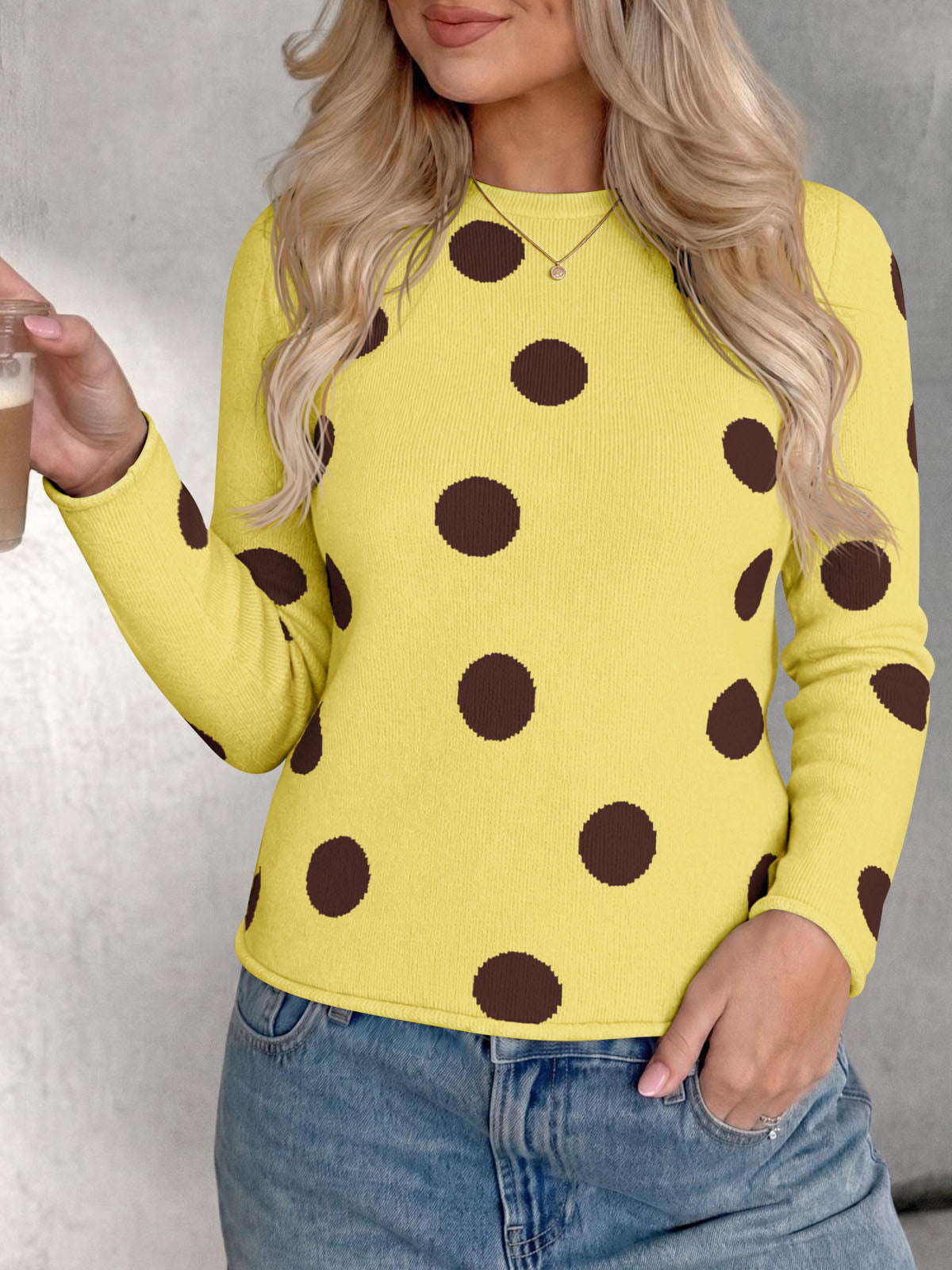 Saodimallsu Womens Polka Dot Long Sleeve Sweater