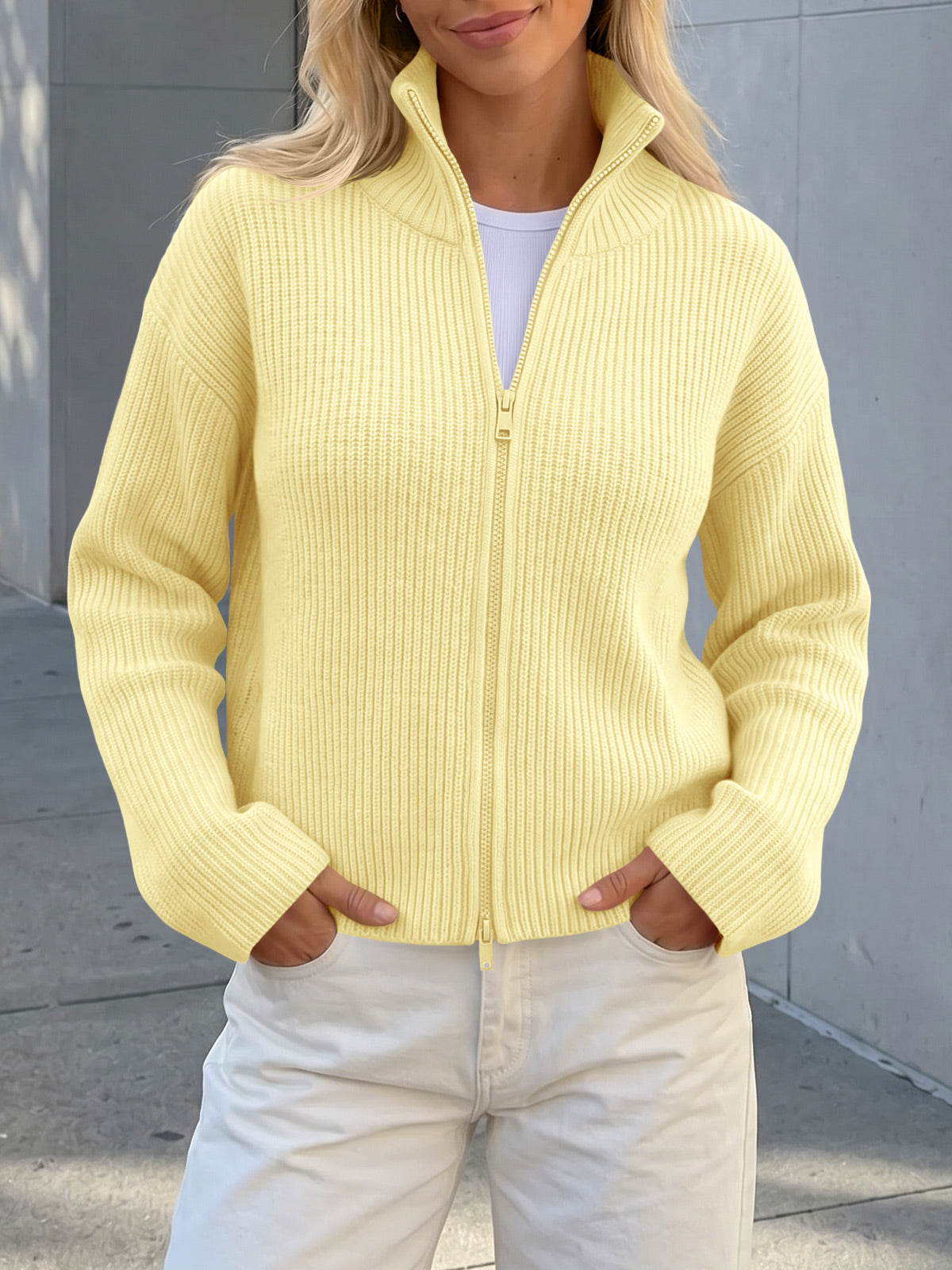 Saodimallsu Women Zip Up Chunky Knit Sweater