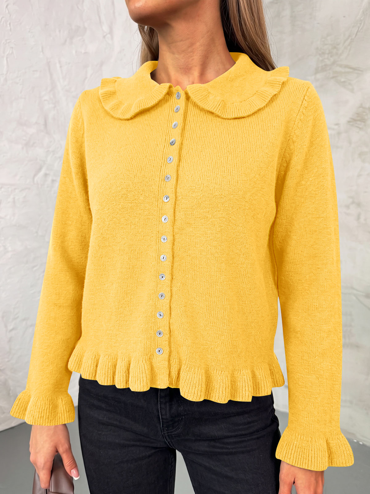 Saodimallsu Womens Ruffle Button Down Cardigan