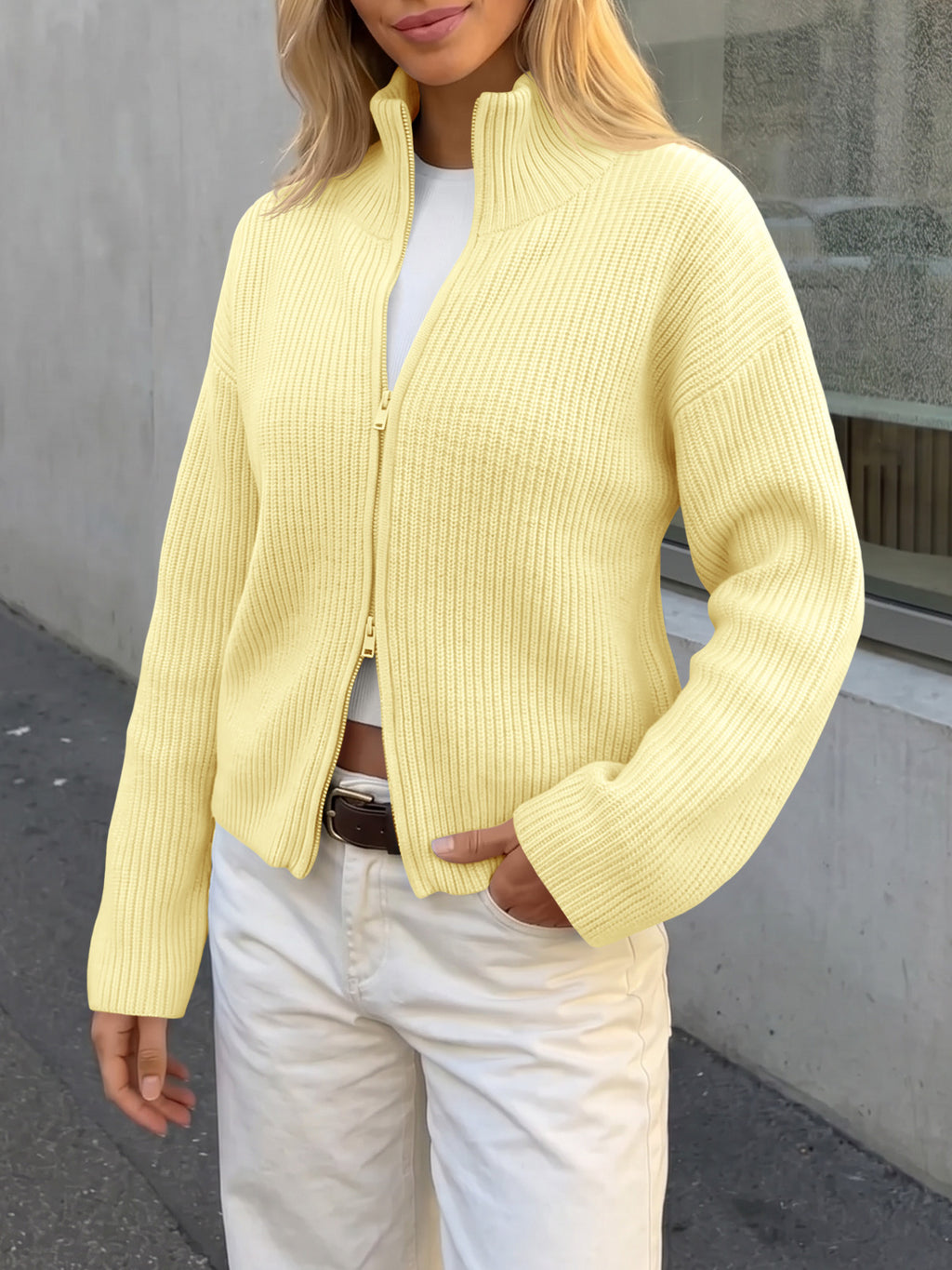 Saodimallsu Women Zip Up Chunky Knit Sweater