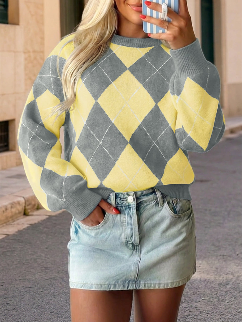 Saodimallsu Women Checkered Argyle Sweater
