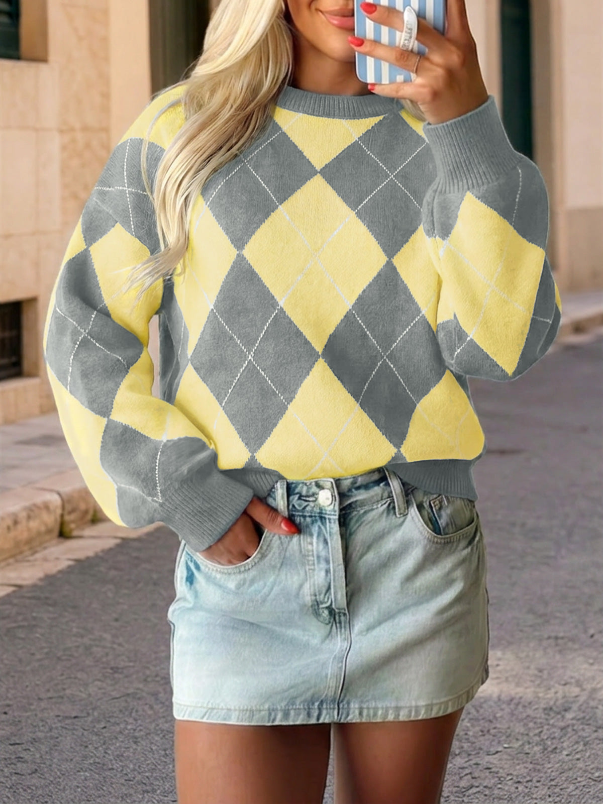 Saodimallsu Women Checkered Argyle Sweater