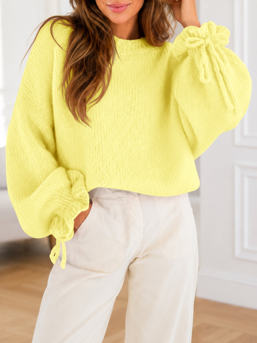 Saodimallsu Women Ruffle Long Sleeve Knit Sweater