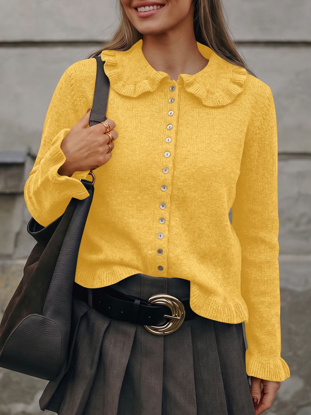 Saodimallsu Womens Ruffle Button Down Cardigan