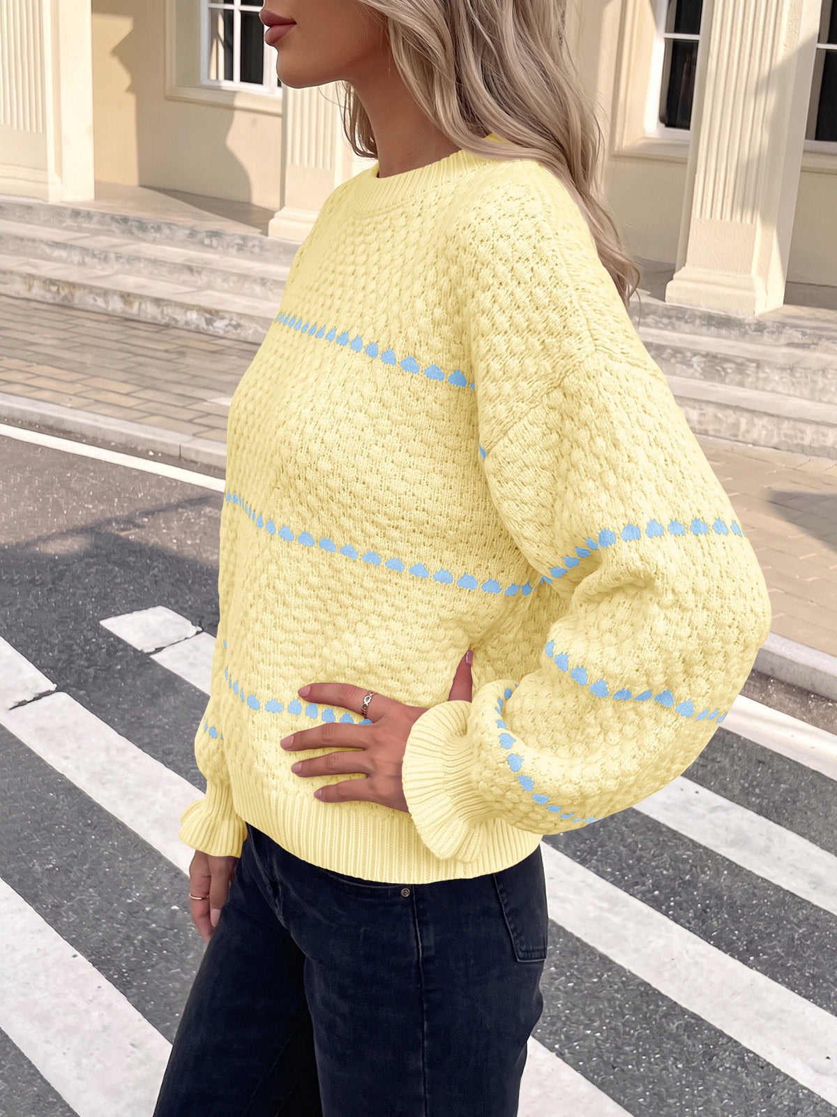 Saodimallsu Womens Heart Striped Ruffle Sweaters