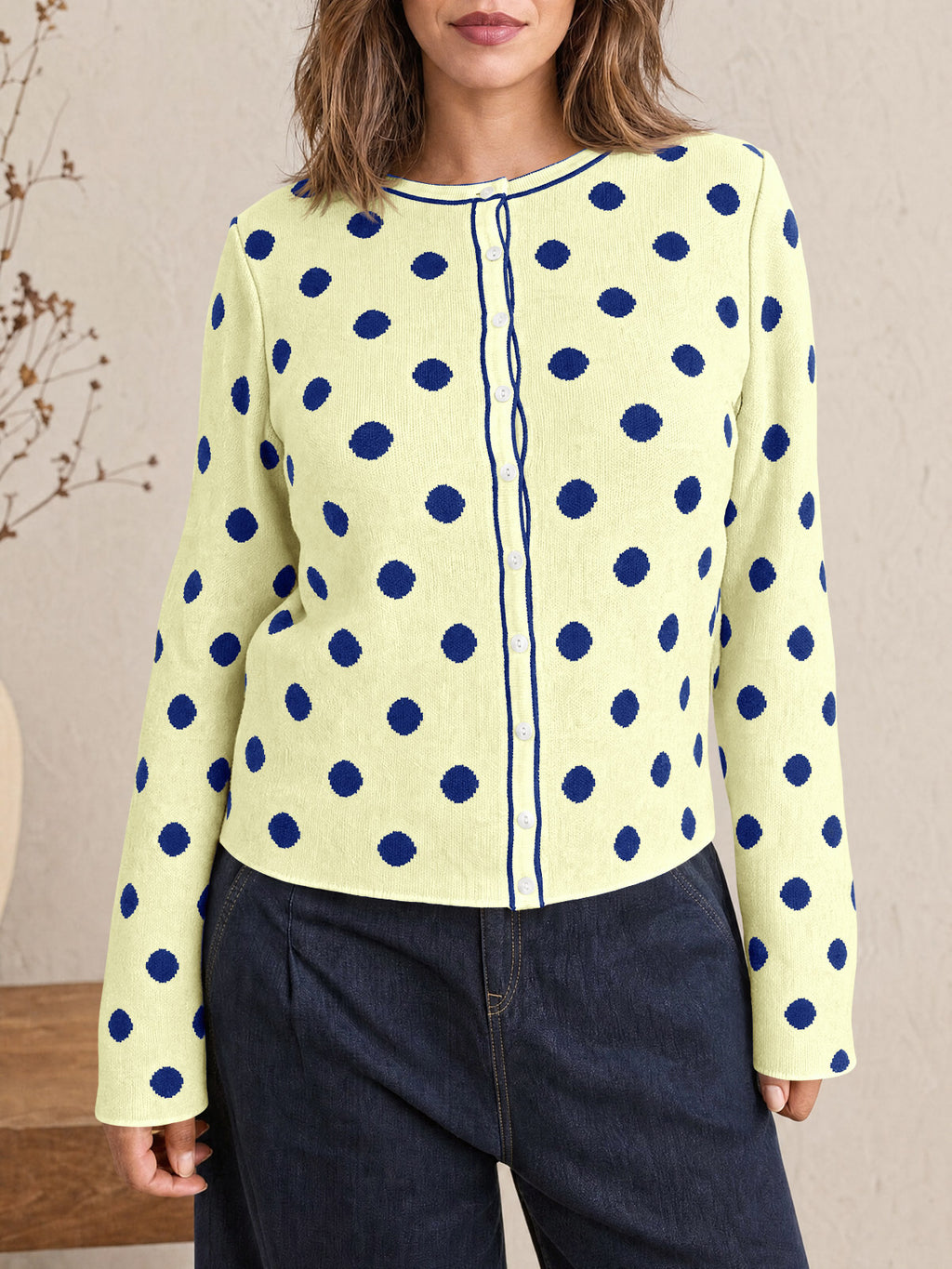 Saodimallsu Womens Polka Dot Button Up Cardigan