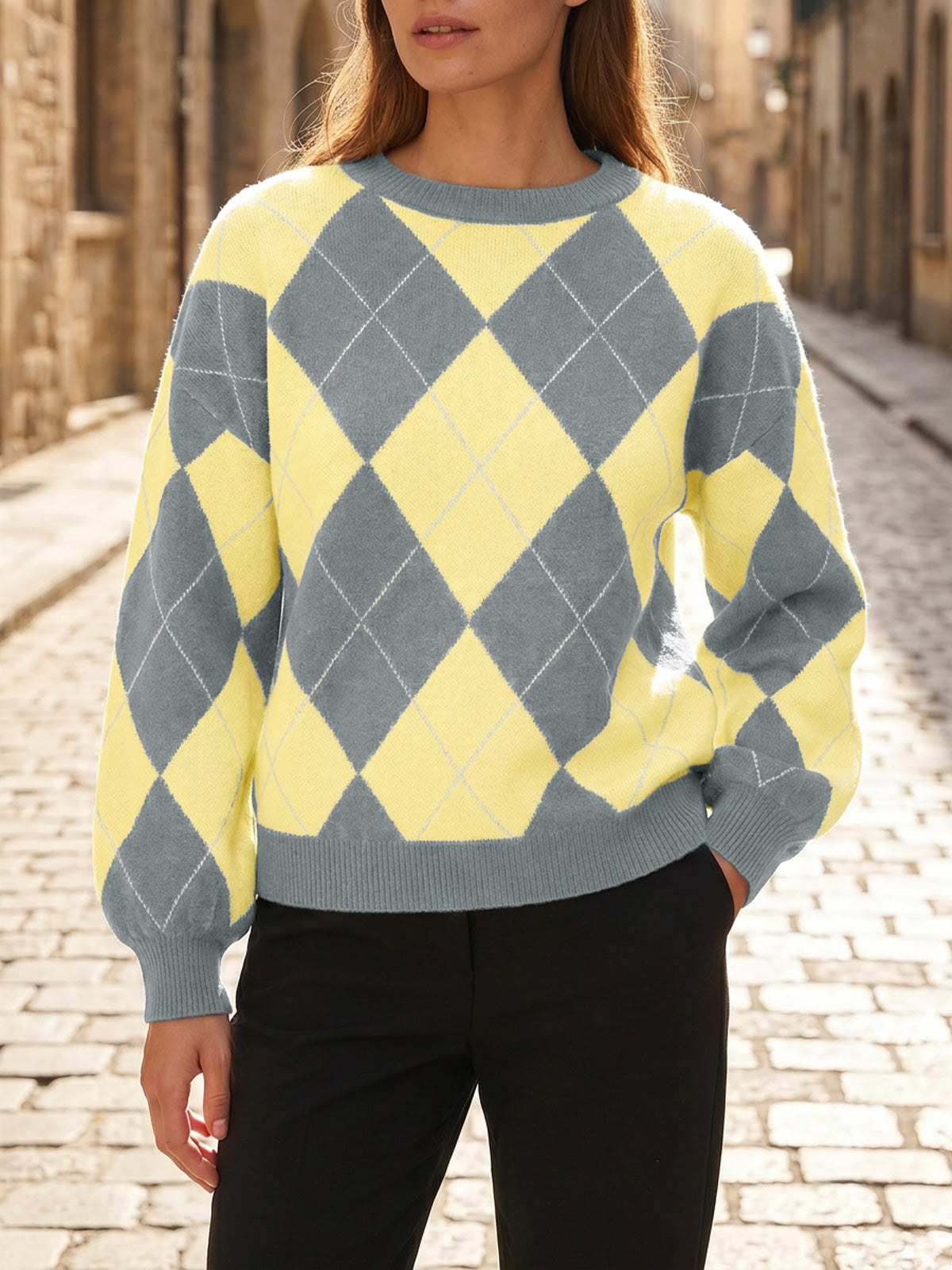 Saodimallsu Women Checkered Argyle Sweater