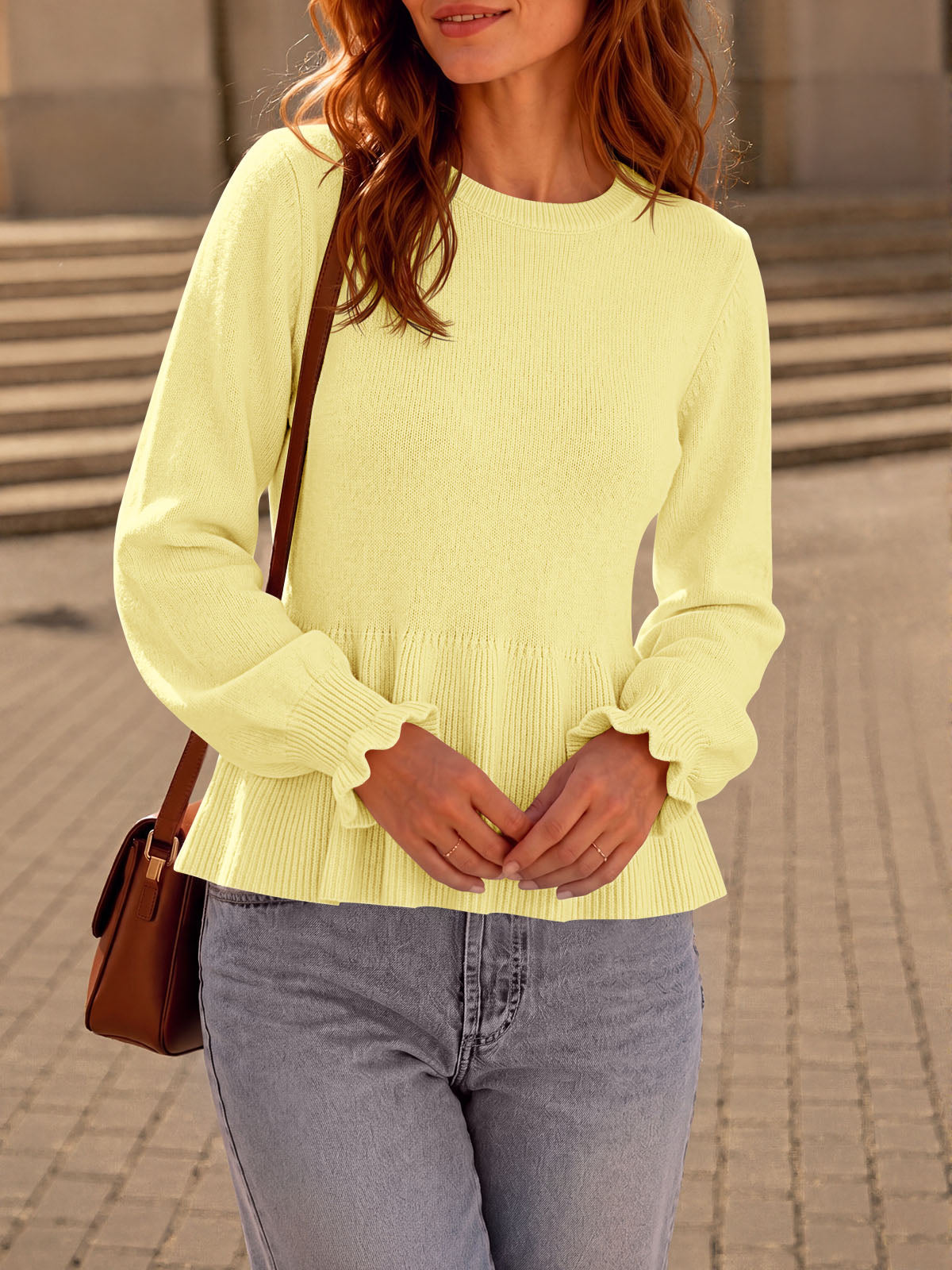 Saodimallsu Womens Peplum Long Sleeve Sweater