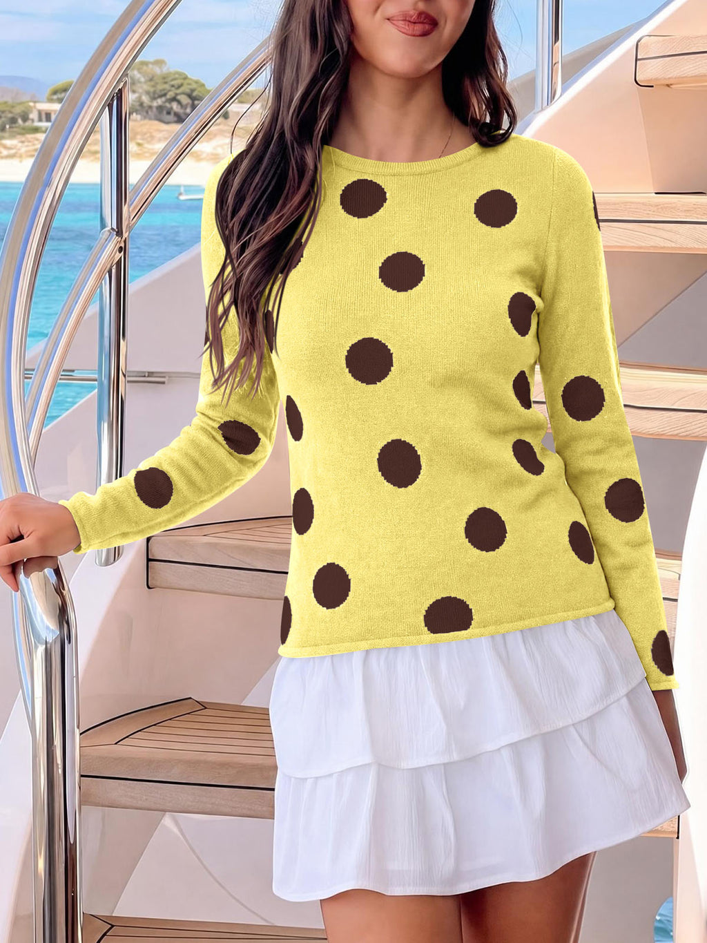 Saodimallsu Womens Polka Dot Long Sleeve Sweater