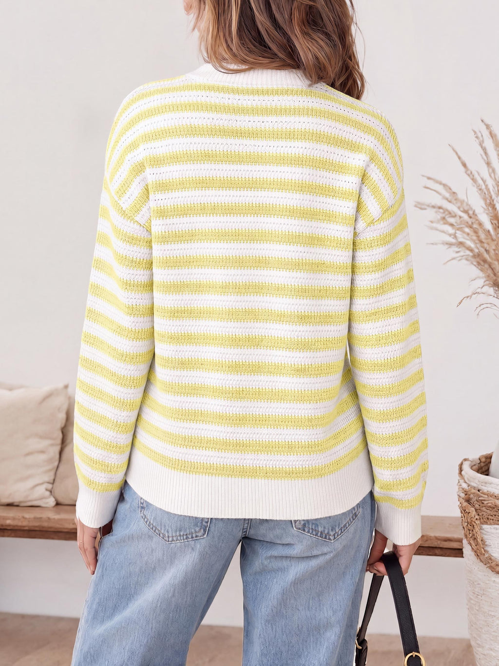 Saodimallsu Womens Striped V Neck Cardigan