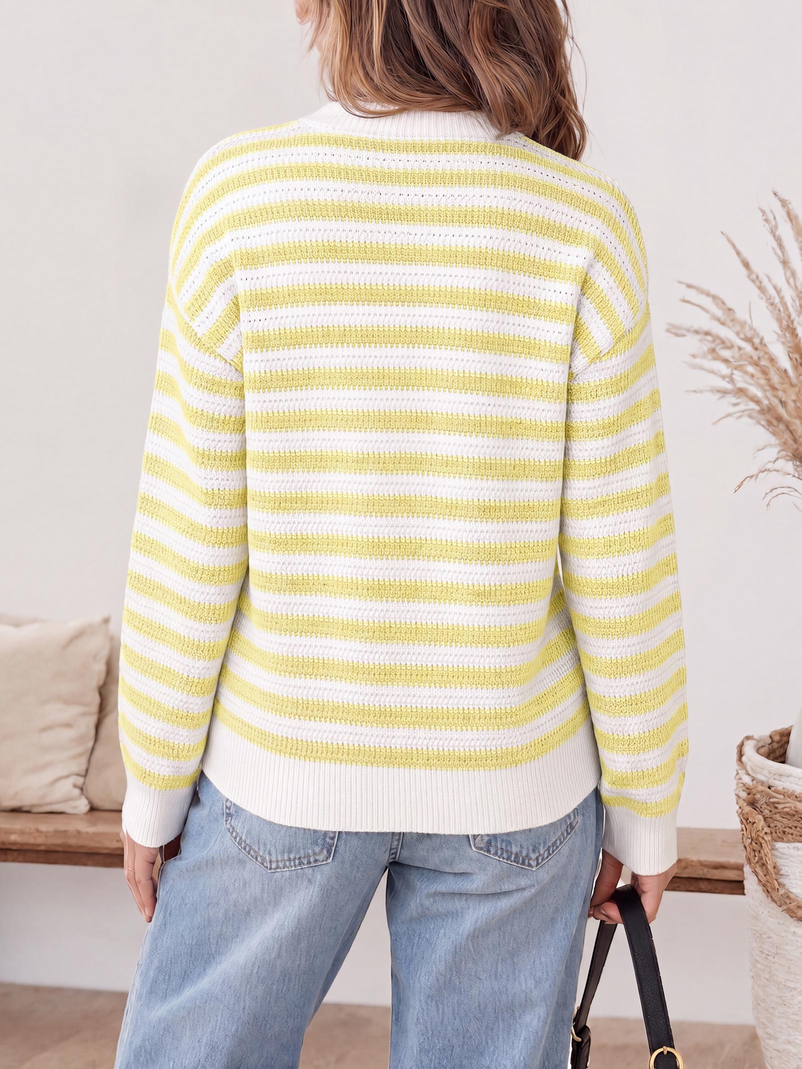Saodimallsu Womens Striped V Neck Cardigan