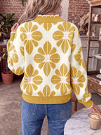 Saodimallsu Womens Mock Neck Floral Knit Sweater