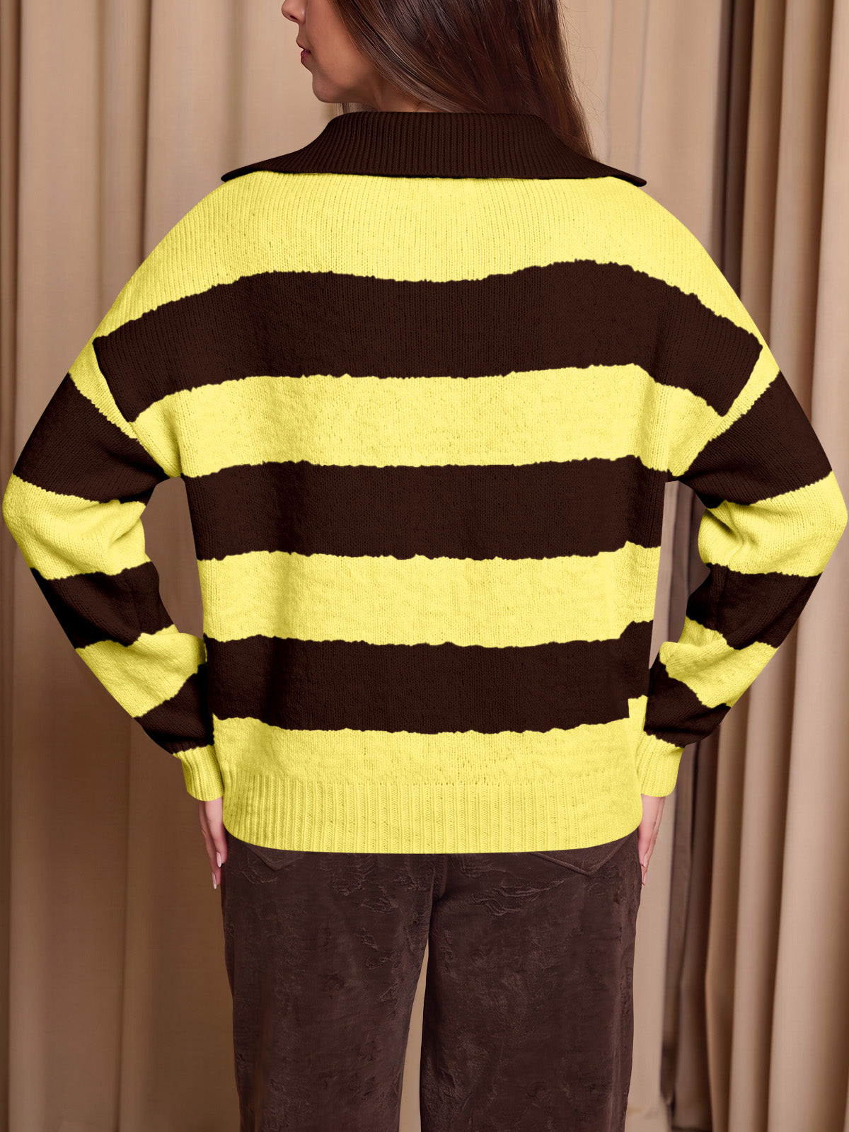 Saodimallsu Womens Striped Polo V Neck Sweaters