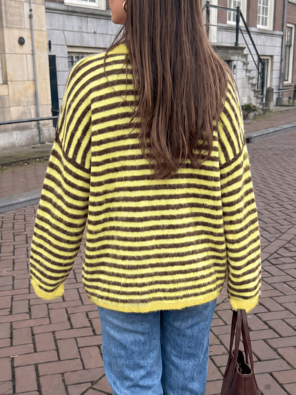Saodimallsu Womens Fuzzy Crew Neck Striped Sweaters