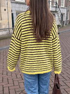 Saodimallsu Womens Fuzzy Crew Neck Striped Sweaters