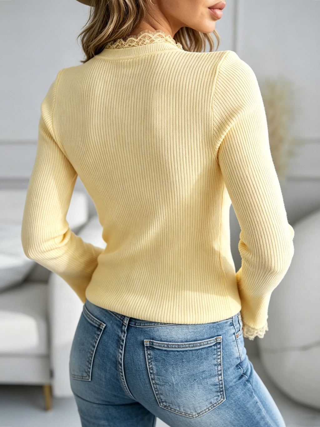 Saodimallsu Women  Crew Neck Ribbed Knit Sweater